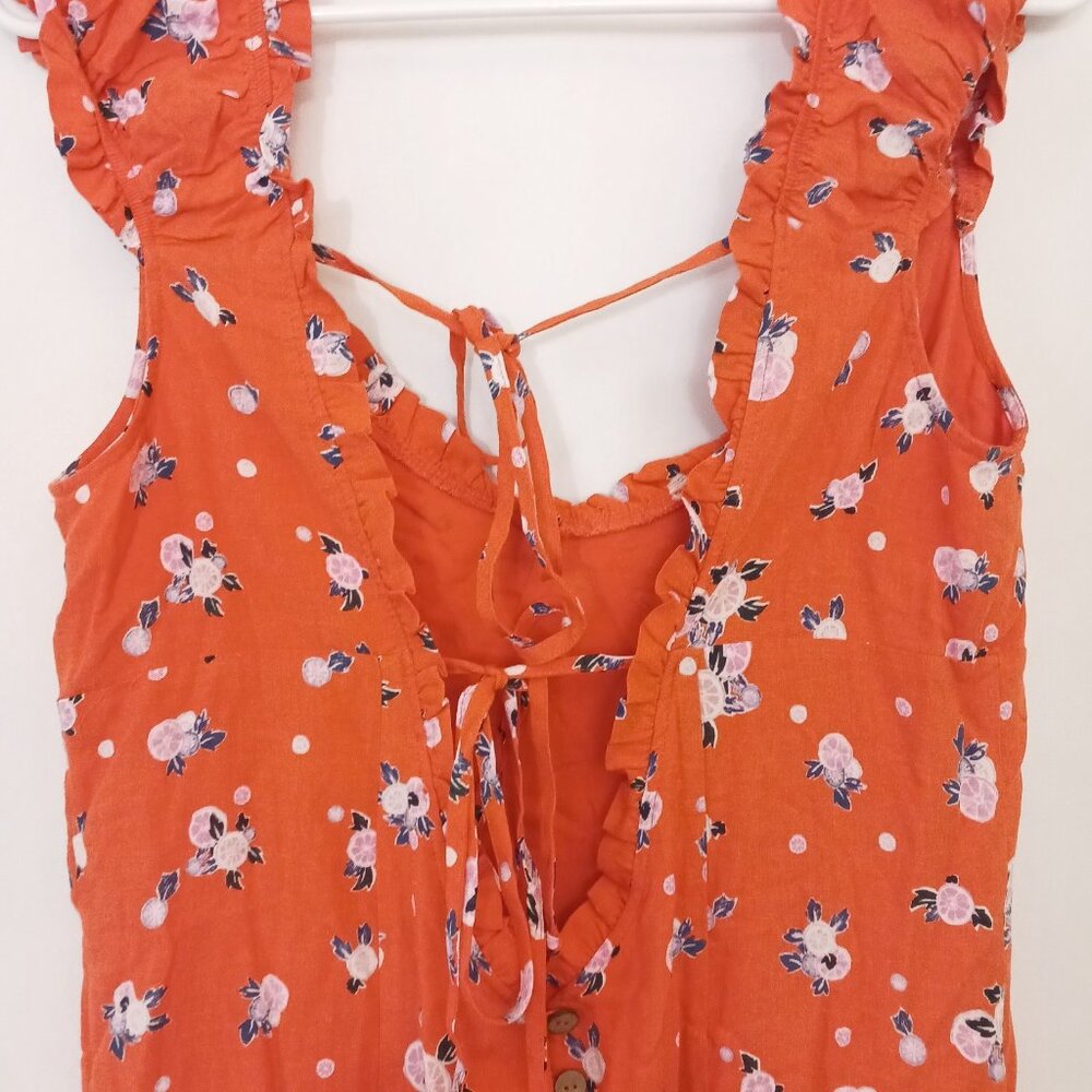 Free People Like A Lady Linen Blend Mini Dress Orange Large Fruit Ruffles NWT - Picture 7 of 12